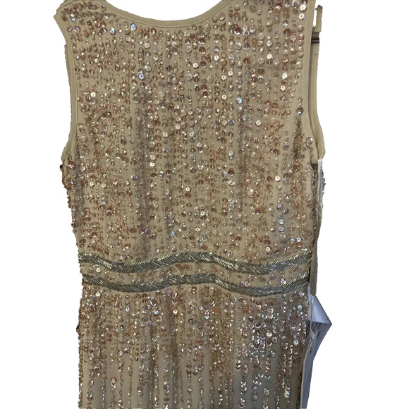 NWT Mac Duggal SEQUINED HIGH NECK SLEEVELESS COLUMN GOWN Sz 0 NUDE PINK 93606 - Picture 5 of 7